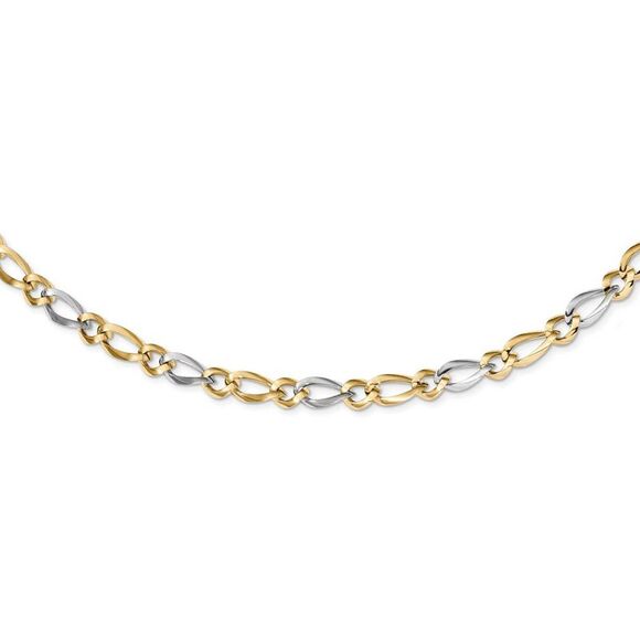 7.25mm 14K Two Tone Gold Hollow Polished Link Chain Necklace, 17.5 In - Picture 3 of 6